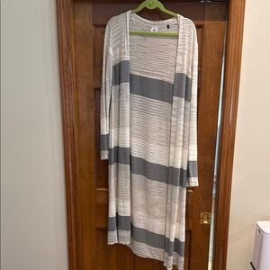 CAbi Gray and Cream Striped Sweater